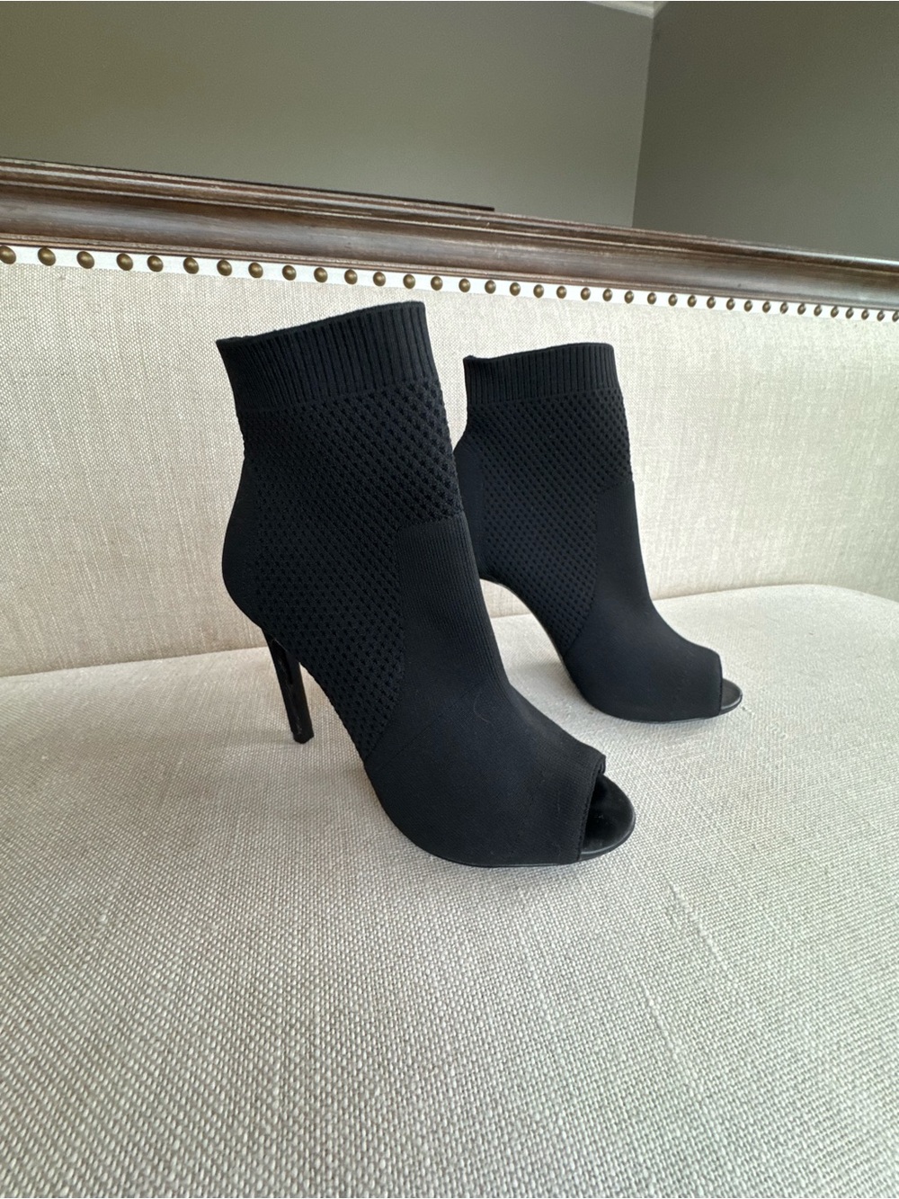 Charles David Black Knit Peep-Toe Ankle Booties